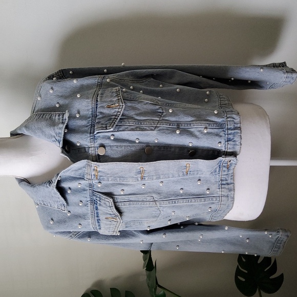 baevly Jackets & Blazers - Baevely Pearl Embellished Denim Jacket